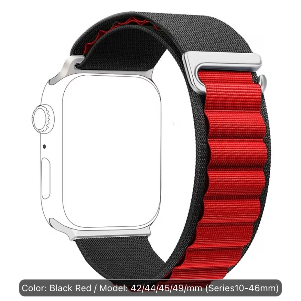 Black and Red Nylon Loop Watch Band for Smartwatch